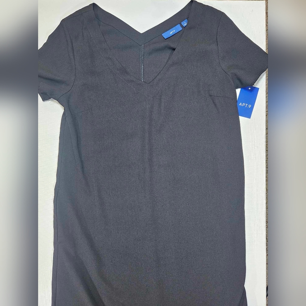 Black Shift Dress Apt. 9 V-Neck Midi Length Party Business Casual Stylish Classy
